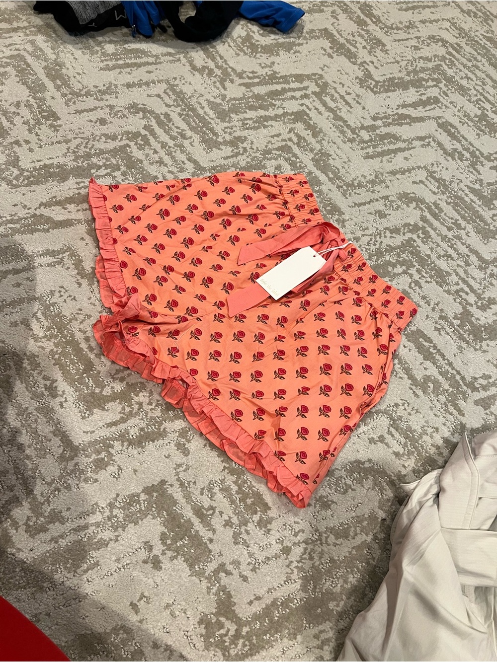 Coral Pink Floral Ruffle Shorts